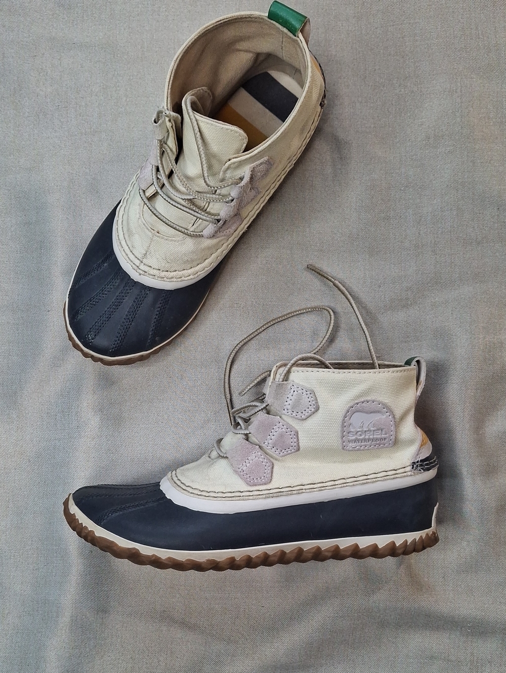 SOREL Out N About Hudson Bay Stripe Duck Boots Canvas Rubber US 8 EU 39